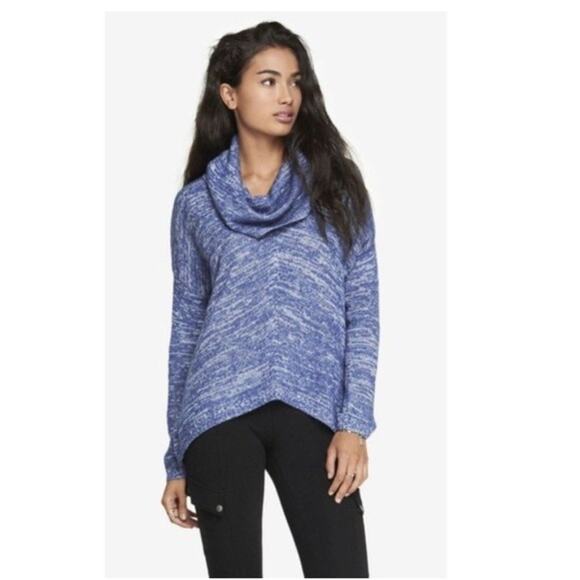 Express Sweater Oversized Cowl Neck Blue Marled XS Woman’s Acrylic / Wool - Picture 3 of 12